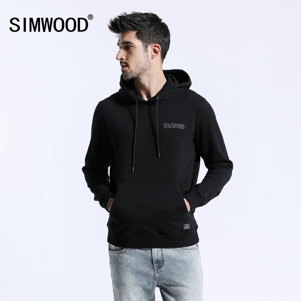 SIMWOOD бренд толстовки для мужчин Мода Письмо вышитые с капюшоном мужской высокое