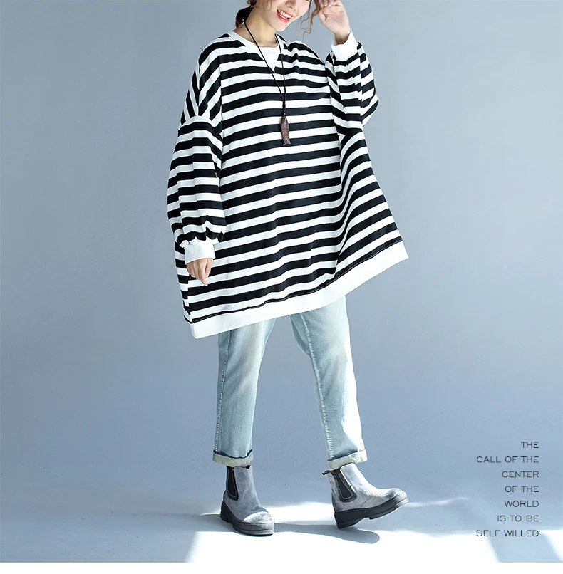 Clobee, XXXL, 4XL, 5XL размера плюс, Женская свободная Полосатая туника, осень, новинка, пэчворк, хлопок, верх размера d, рукав летучая мышь, harajuku, футболка