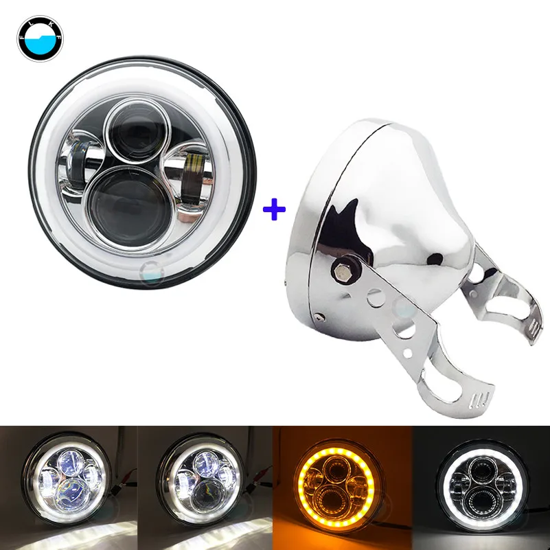 40W chrome set A 7 дюймов 60 Вт точка SAE E9 мотоцикл фары с углом глаз светодиодные фары 7 дюймов корпус ведро отделка кольцо - Цвет: 40W chrome set A