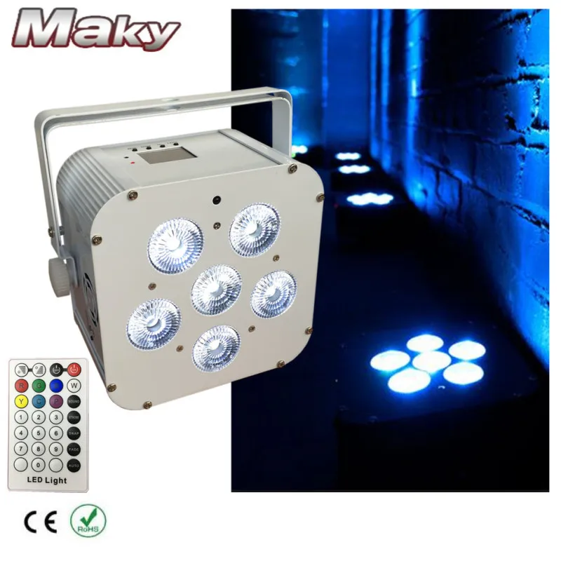 8XLOT with fly case single color 20hours 6 pcs * 18w rgbwa uv 6in1 Wireless dmx uplight Battery Powered led stage wash lights | Лампы и