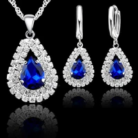 hot sale 925 sterling silver jewelry sets austrian crystal water drop bridal necklace hoop earrings women party gifts