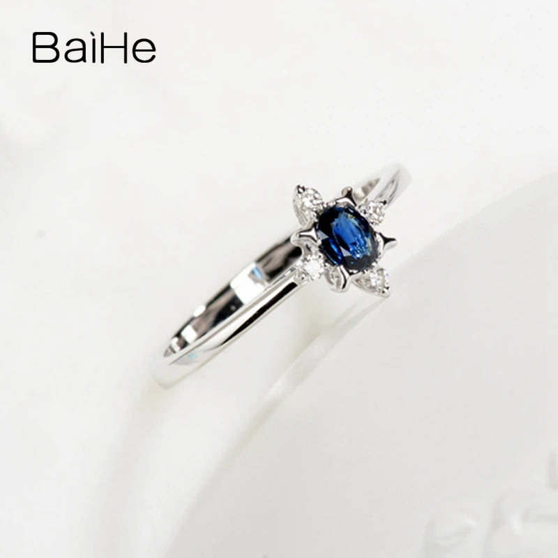 BAIHE Solid 14K белое золото 0.2CT сертифицированные безупречные натуральные сапфировые обручальные женские модные ювелирные изделия Подарочное кольцо