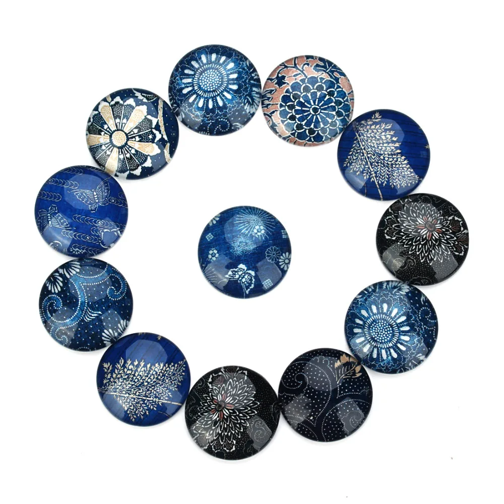 10/12/14/18/20/25/30/35mm Mixed Style Blue Black Flower Glass Cabochon Dome Jewelry Finding Cameo Earring Settings 20pcs/lot | Украшения и