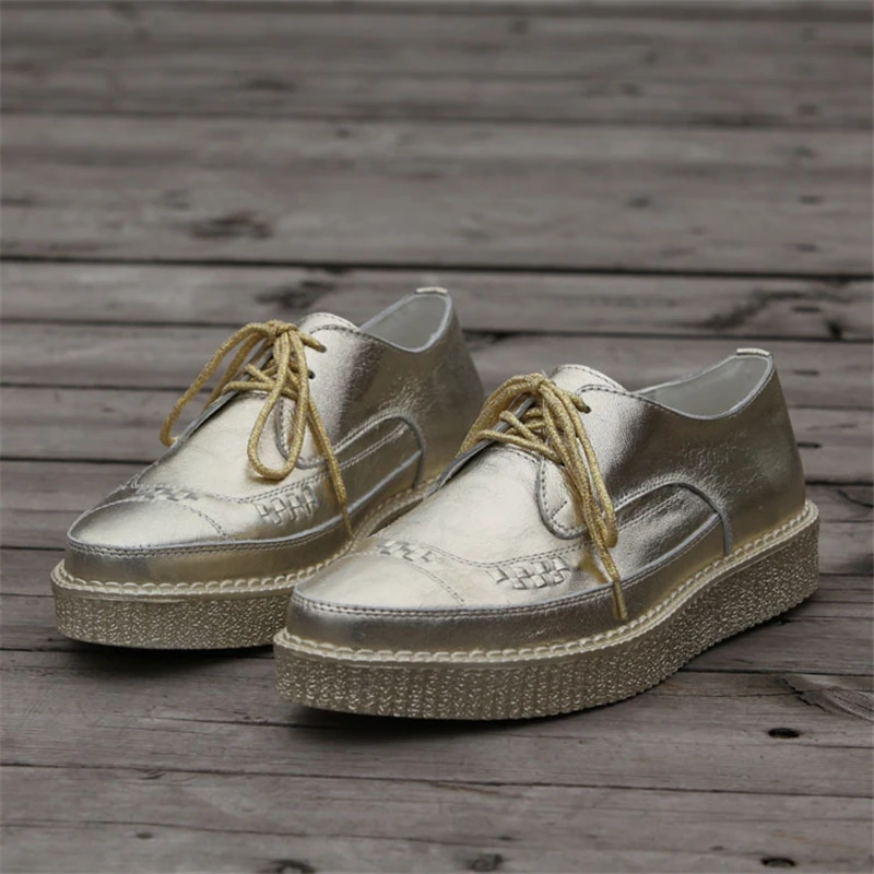 Real leather Men Famous brand gold silver Male Thick sole chaussure Flatform Creepers Elevator with Harajuku platform shoe men | Обувь