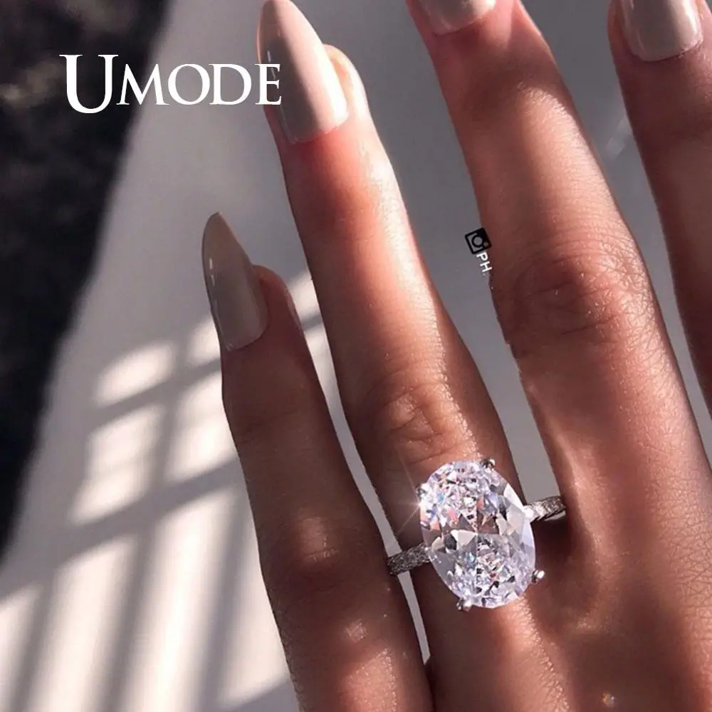 UMODE 5ct яйцо кубического циркония Обручальные кольца с кристаллами для женщин массивные обручальные кольца Роскошные Дизайнерские трендовые ювелирные изделия UR0004
