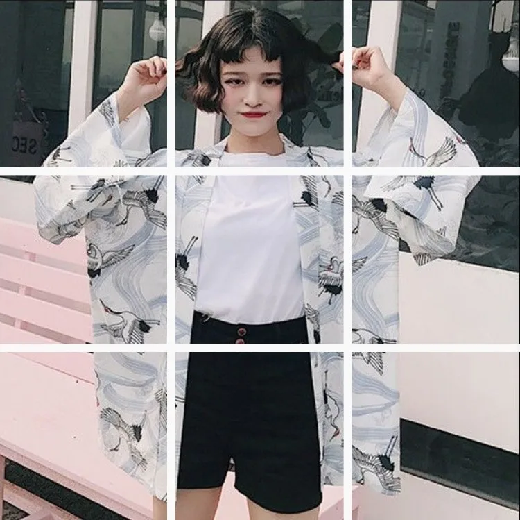 Bella philosophy японский стиль печати Винтаж Harajuku стиль блузка волны и ветра рубашки с драконом японский рукав летучая мышь кимоно - Цвет: 4 KMN003JD