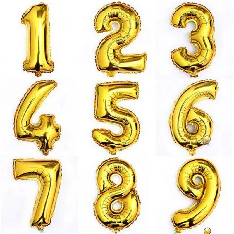 16 дюймов золотое серебряное число фольга шарики для свадебного украшения