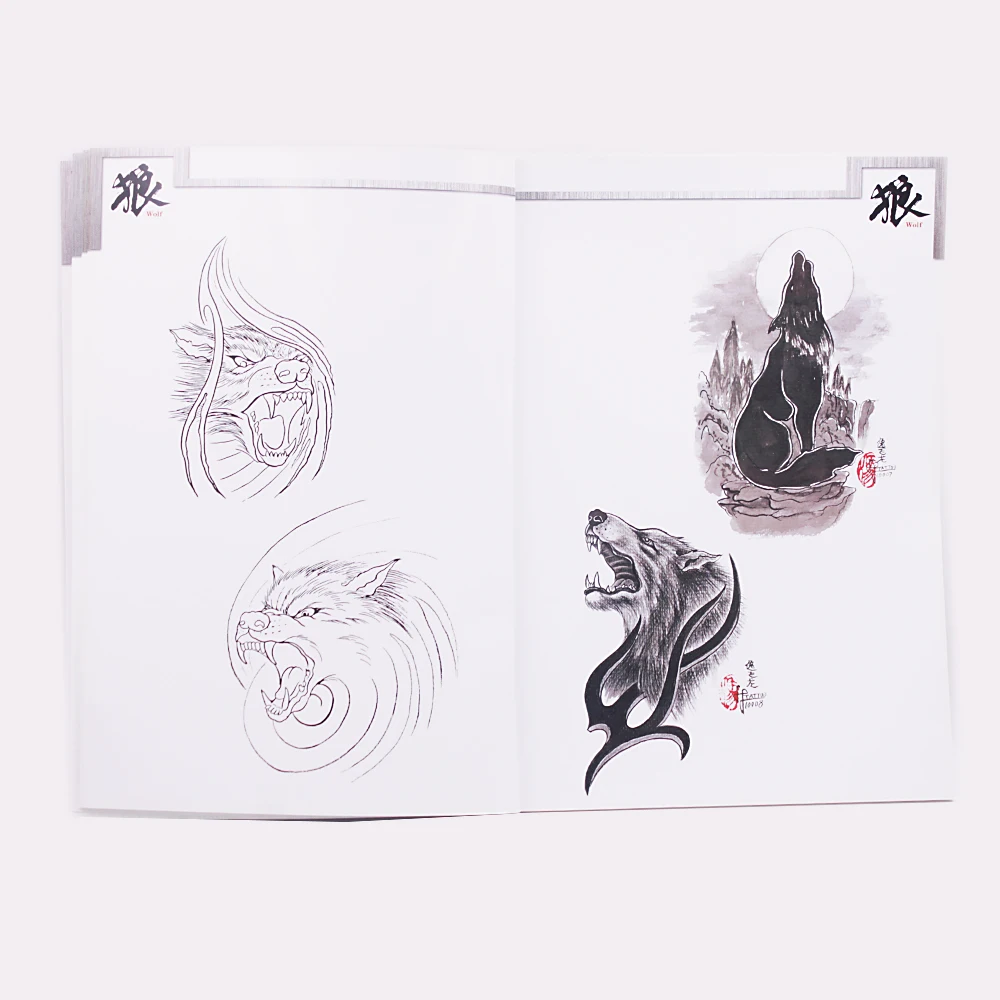 2016 Новый дизайн волк практичный татуаж рукопись Дизайн Эскиз Книга тату книга 38