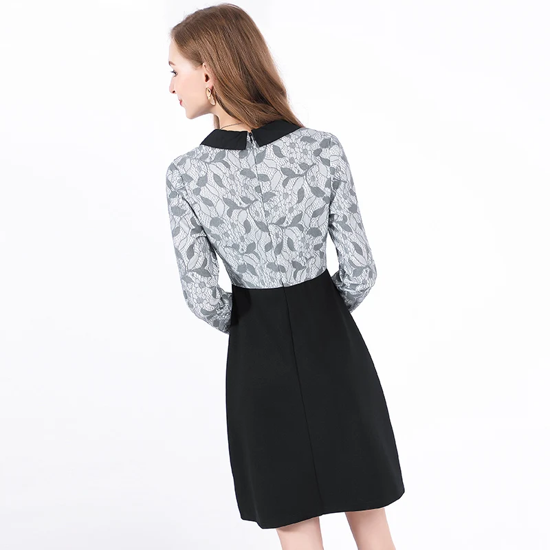 L-5XL Women Elegant Plus size Dress 2018 new Autumn Long Sleeve Patchwork Lace Office Lady Work vestido | Женская одежда
