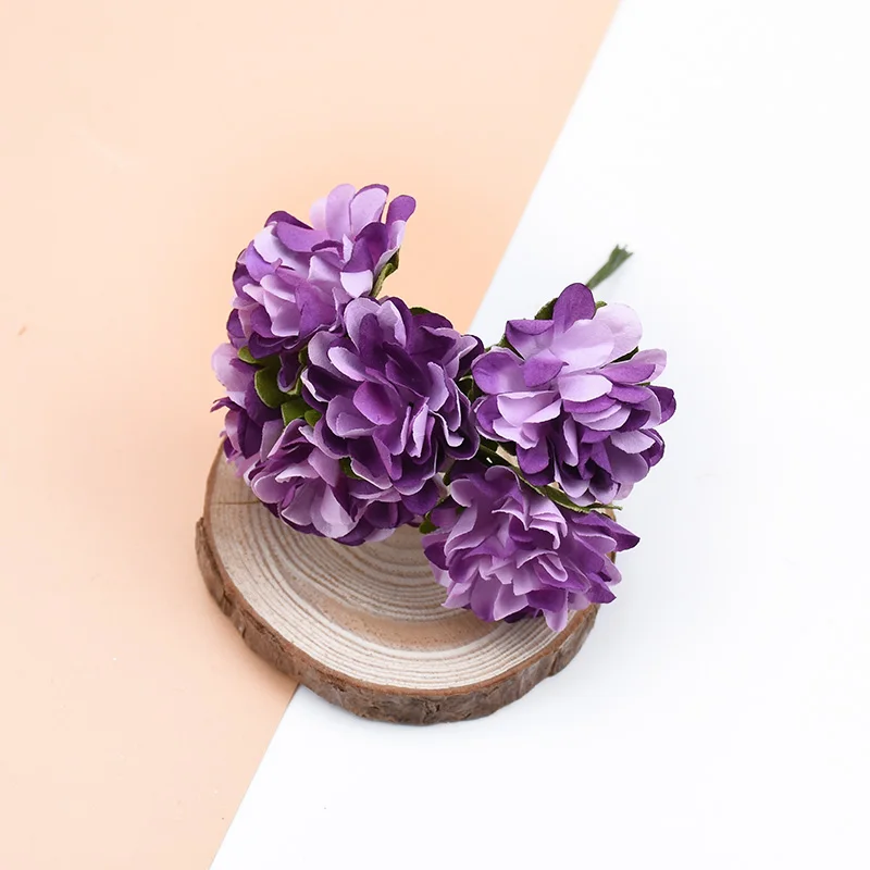 purple 6 шт., искусственные растения, бумажные цветы, декоративные цветы, венки, свадебный Декор для дома, гвоздика, скрапбук, сделай сам, Подарочная коробка, Рождество - Цвет: purple