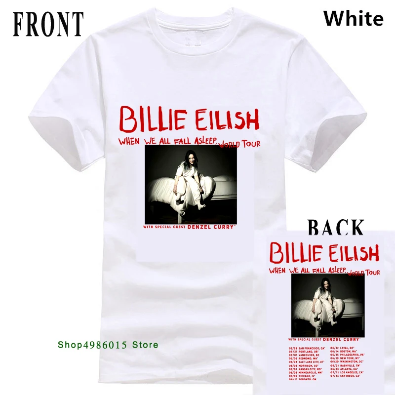 Billie Eilish World Tour, футболка со специальным гостем, DENZEL CURRY, размеры S-3XL, хлопковая футболка, модная - Цвет: Белый