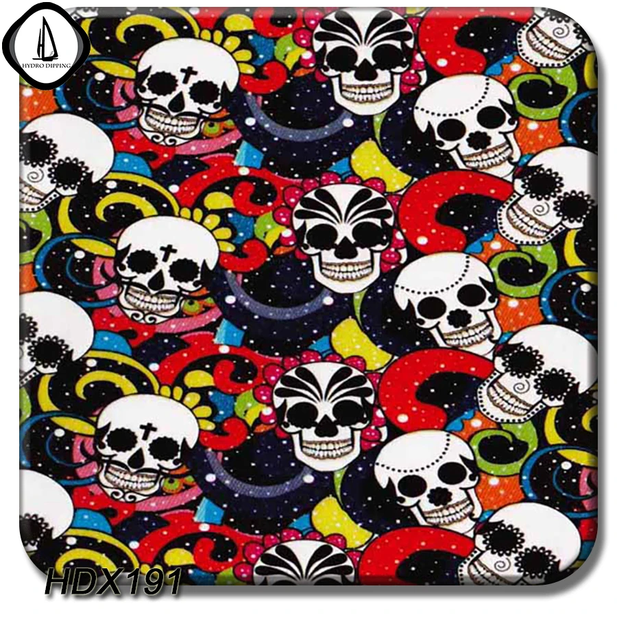 2017 New Design Colorful Skull Pattern Diy Cell Phone Sticker Hydrographic Water Transfer Printing Film No.HDX191 Size:0.5M*10M |