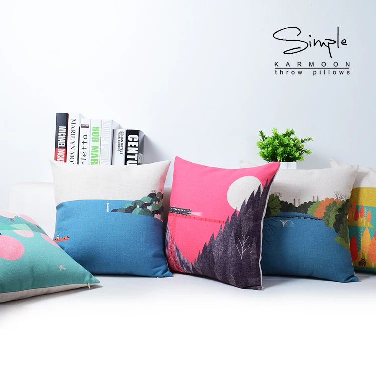 Весенняя наволочка для подушки декоративная с зелеными деревьями льняной чехол