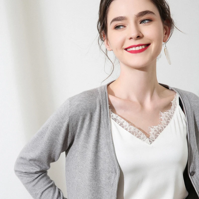 2019 new sweater women v-neck cashmere knit cardigan short versatile coat solid color wear |