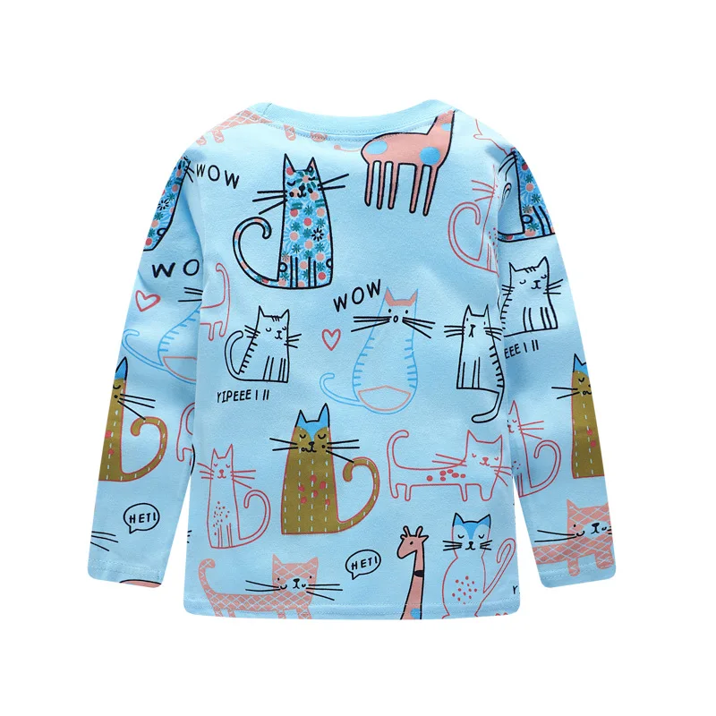 

High quality print cute cats cotton blue boutique boys kids tops shirt long sleeve