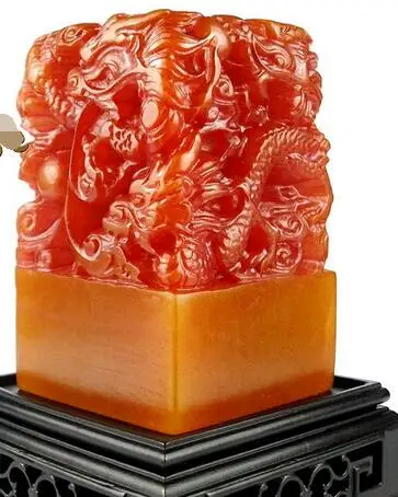 Большой старинный камень Shoushan печать с пятью драконами Нефритовая штампы на