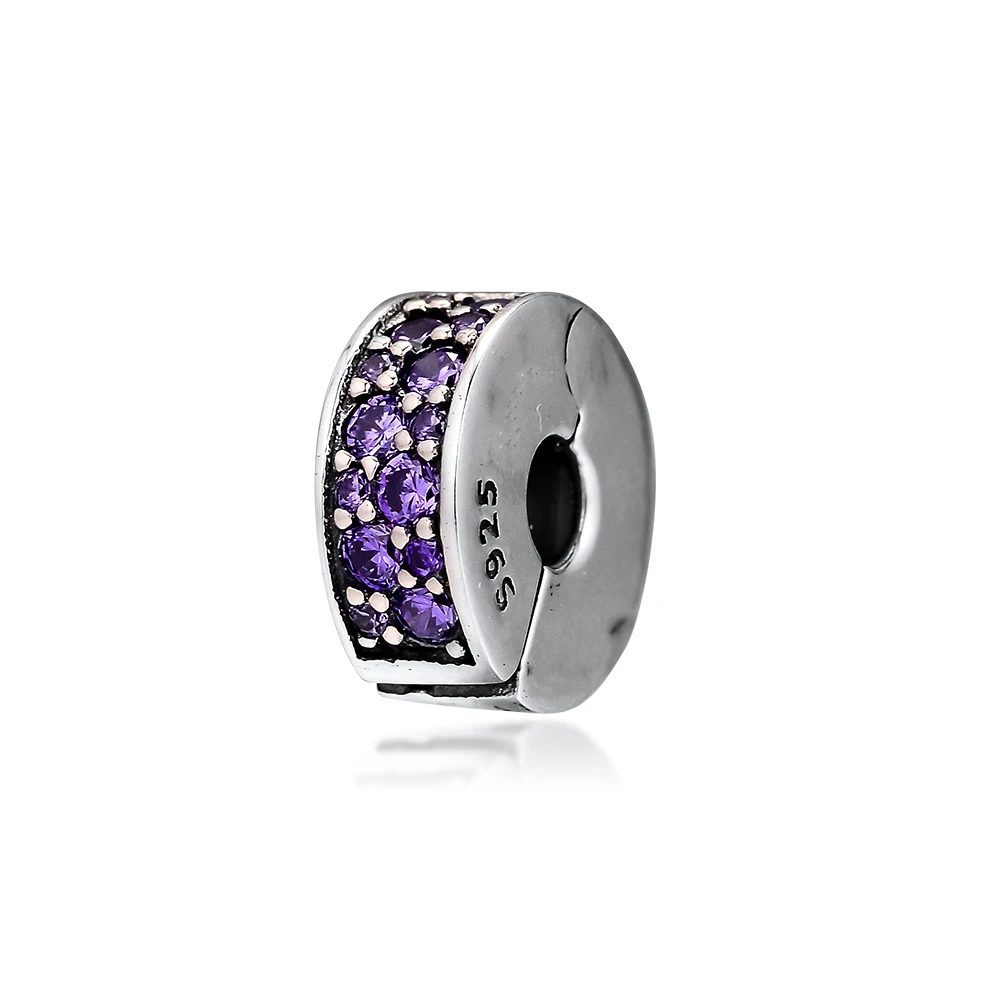 

CKK Silver 925 Jewelry Fits Pandora Bracelets Shining Elegance Clip, Fancy Purple Charms Original Sterling Silver Beads