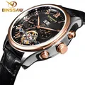 BINSSAW Tourbillon Автоматическая Механические Для мужчин часы оригинальные модные Элитный бренд кожа Бизнес часы Relógio Masculino