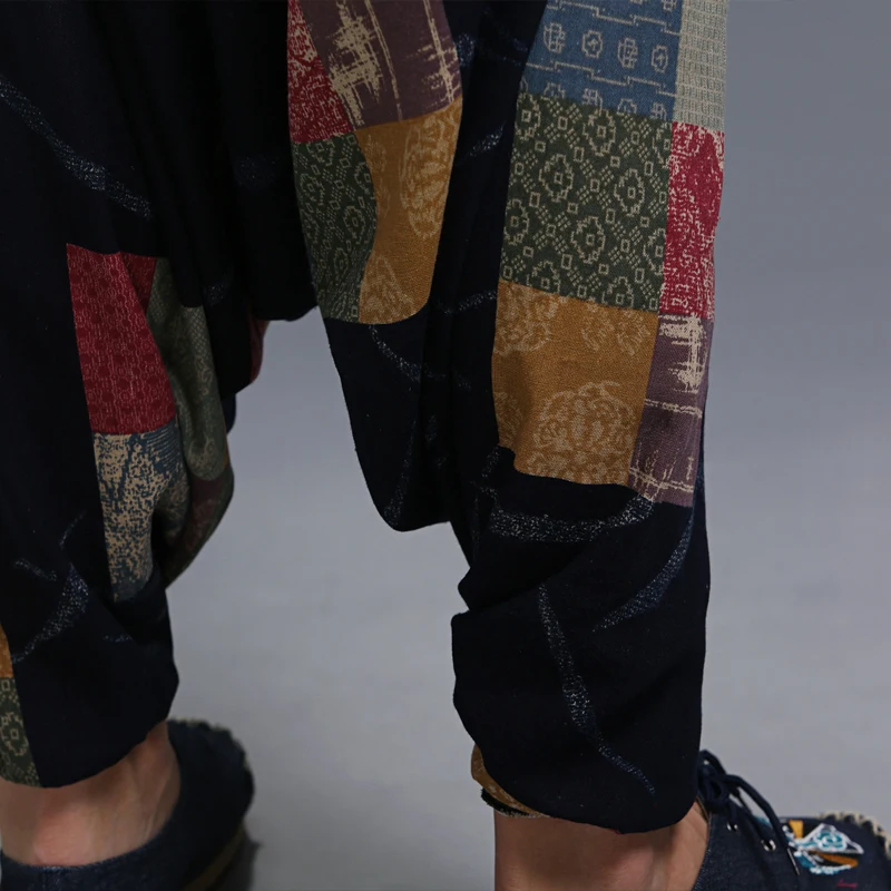 Брюки мужские хлопковые с большим шаговым швом Аладдин шаровары ниндзя