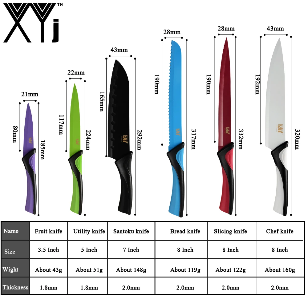 XYj Santoku кухонный нож из нержавеющей стали шеф повара лезвие черный ABS + TPR ручка