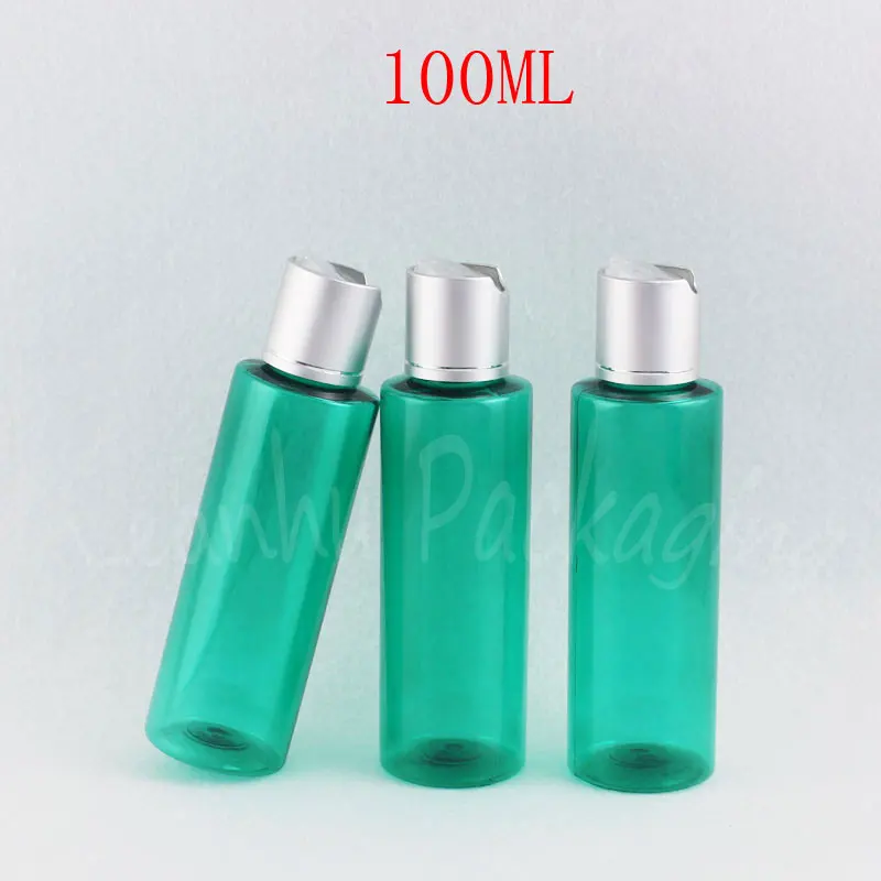 100ML Green Flat Shoulder Plastic Bottle , 100CC Empty Cosmetic Container , Shampoo / Lotion Travel Packaging Bottle