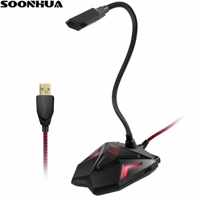 Мини микрофон SOONHUA Настольный конденсаторный со светодиодным индикатором и USB