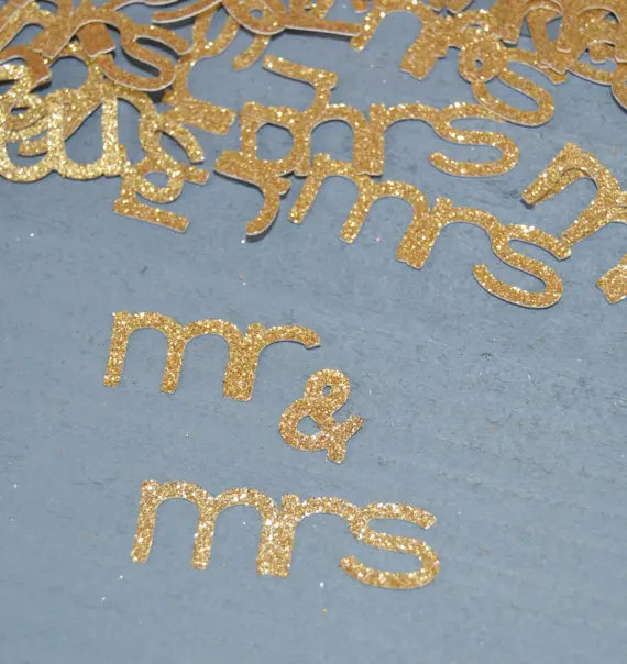 

gold glitter Mr. and Mrs. Wedding Confetti table scatters bridal shower bachelorette engagement party decorations