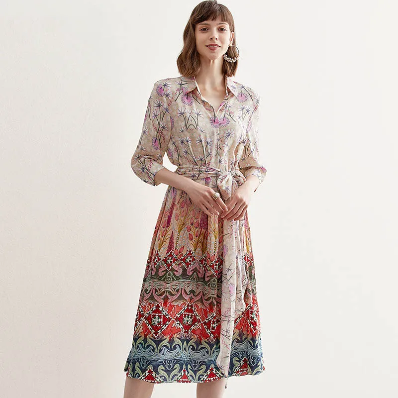 2019 Лето Новая мода Женская тонкая Высококачественная шелковая печать тонкое