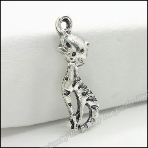 100 pcs Vintage Charms Cat Pendant Antique silver Fit Bracelets Necklace DIY Metal Jewelry Making