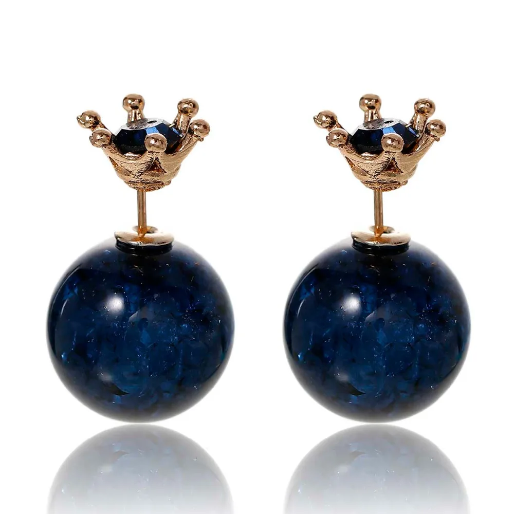 Дорин Box двухсторонний Post Серьги-гвоздики мяч Корона светло-золотистый