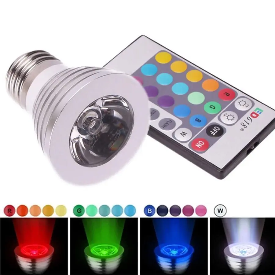 10 шт. новинка 220В/110В RGB лампа Светодиодная E27 3 Вт точечное освещение 16 цветов