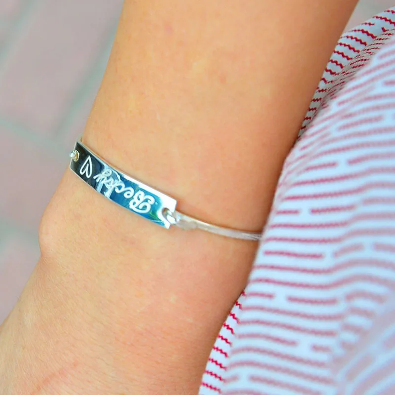 

925 Sterling ID Bangle Handwriting Engravable Bangle Custom Signature Bracelet Unisex Jewelry Gift