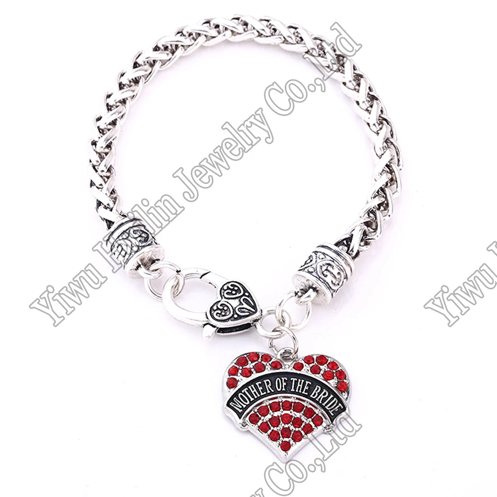 Браслет с подвеской в виде сердца кристаллами и цепочкой 20 см для матери