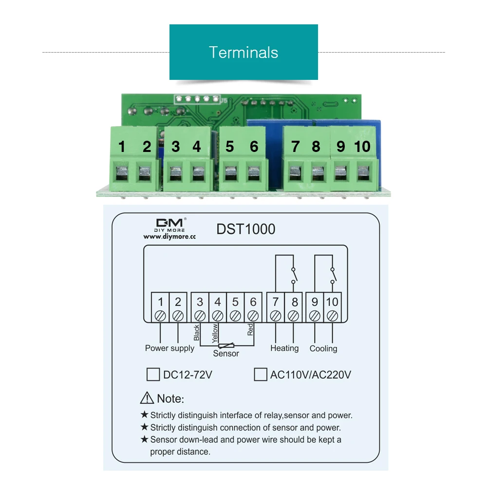 DST1000 цифровой термостат регулятор температуры Крытый Открытый DS18B20 AC/DC водонепроницаемый датчик температуры кабель