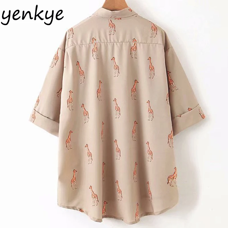 2019 женская летняя блузка с животным принтом рубашка коротким рукавом и