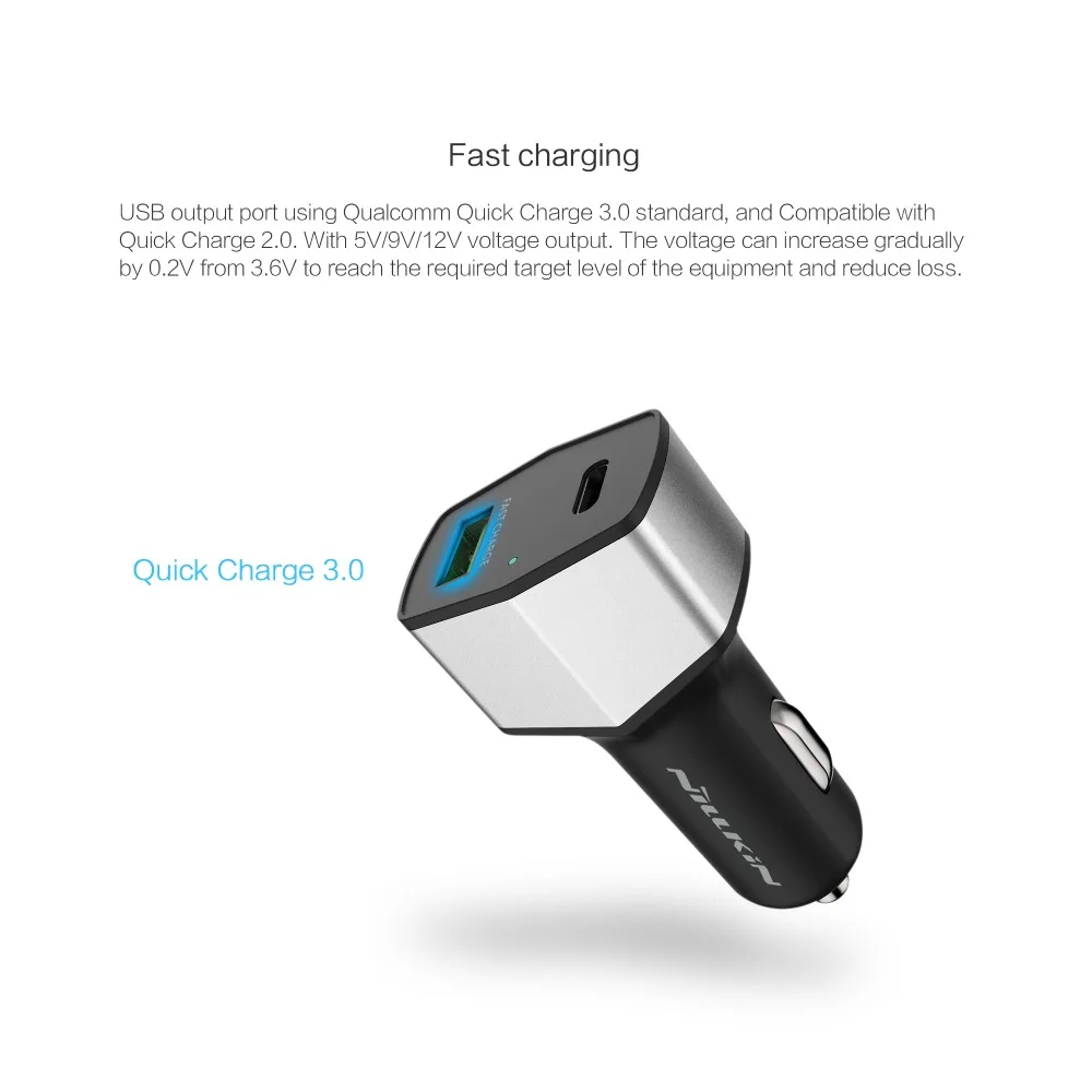 Nillkin 2 порта двойной USB + Type C автомобильное зарядное устройство Быстрая зарядка 3 0