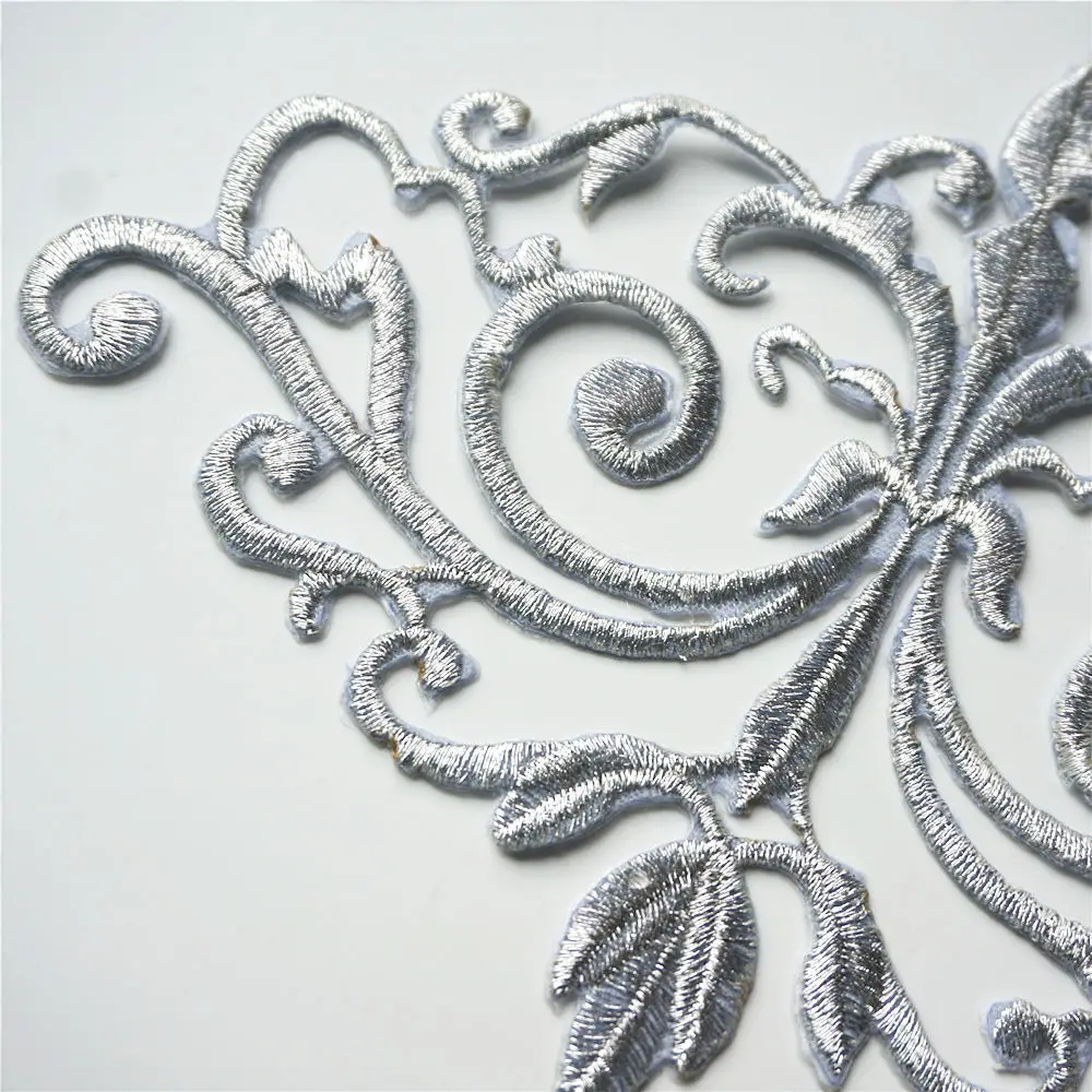 Нашивки для шитья утюгом аппликации с серебряным цветочным узором вышитые