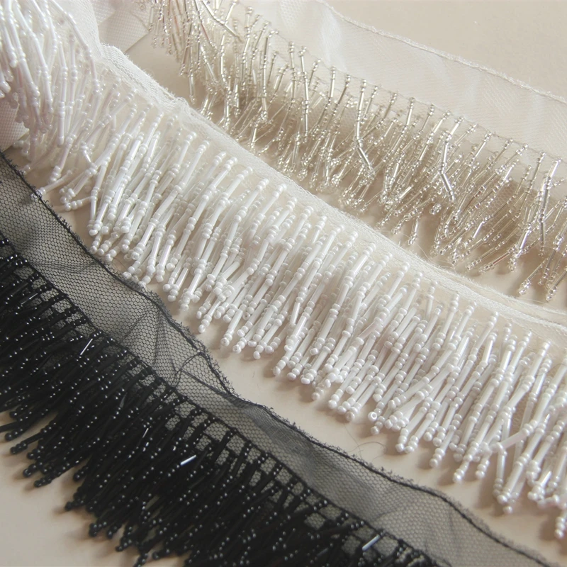 

Heavy three-row hanging bead tube Beaded lace clothing accessories skirt Handmade diy clothing trim lace