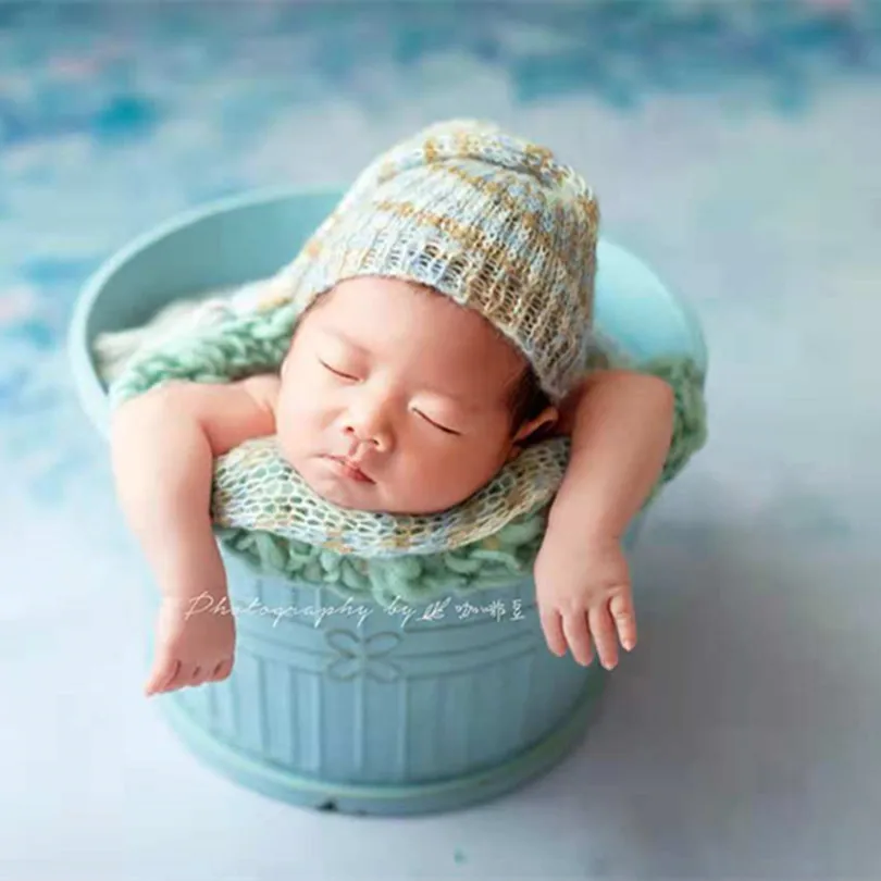 as photo Шапочка с помпоном реквизит для фотосъемки мягкая бежевая шапка для новорожденных винтажная детская шапочка для фотосессии - Цвет: as photo