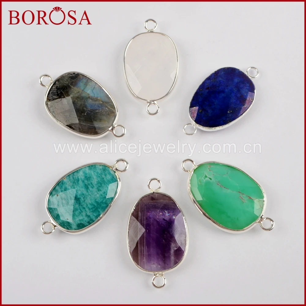 BOROSA 10 шт. Серебряная цветная слеза Лабрадорит натуральный многогранный соединители ювелирные изделия для браслетов S1559