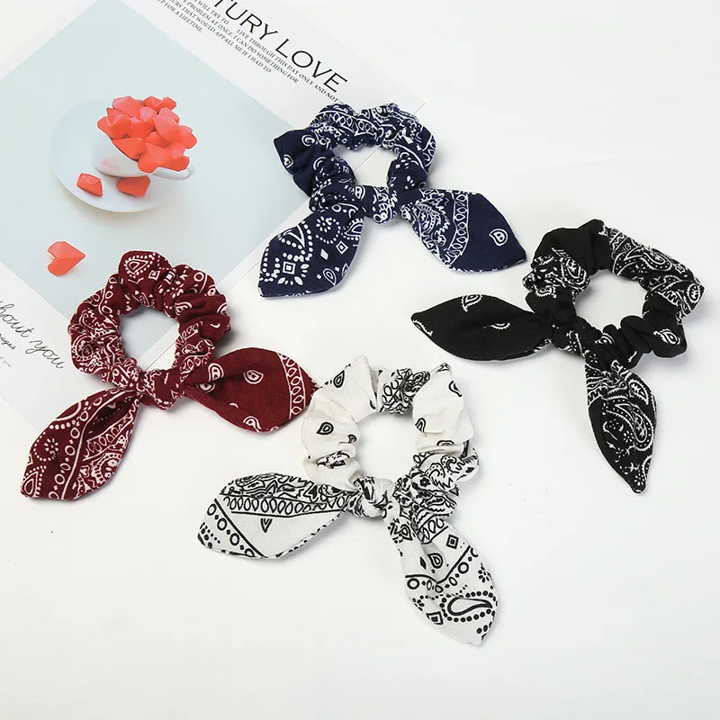 

Free shipping women boho printing Hair bands bunny ear hair scrunchies girl's Bow-knot printed Accessories Ponytail Holder
