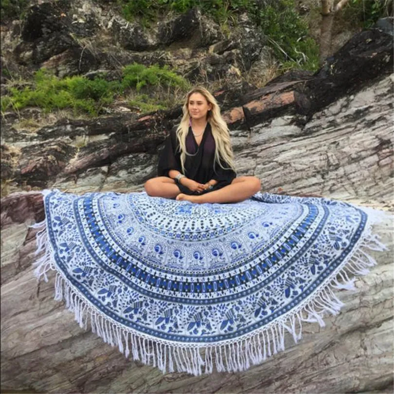 Новинка 2019 Пляжная круглая хиппи кисточка гобелен пляжное полотенце мандалы