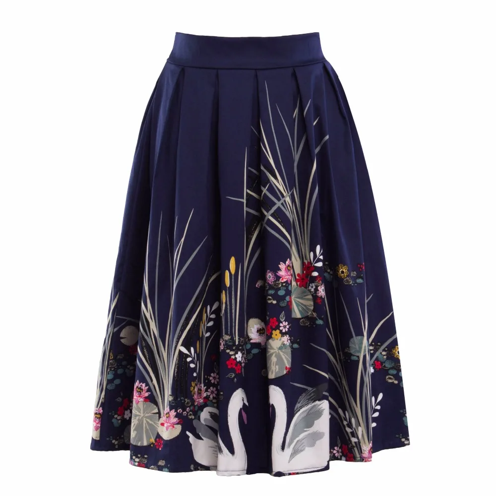 Новинка европейский стиль хлопковая юбка миди с принтом 2018 женская мода