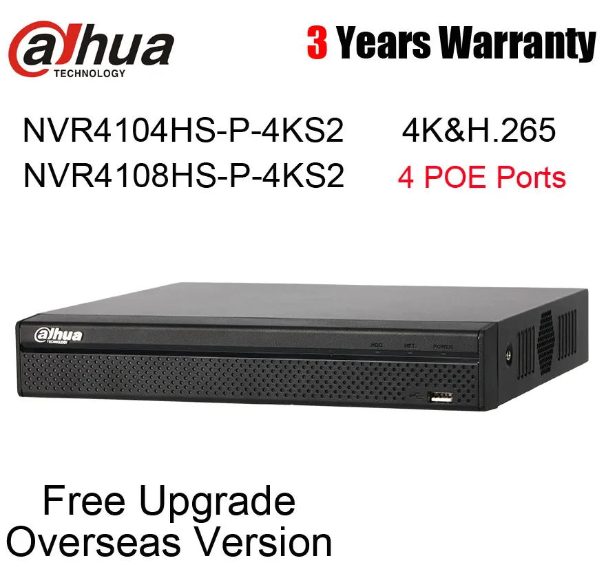 Оригинальный Сетевой видеорегистратор Dahua 4CH 8CH 4POE NVR4104HS P 4KS2 8MP Compact 1U 4K & H.265 Lite с