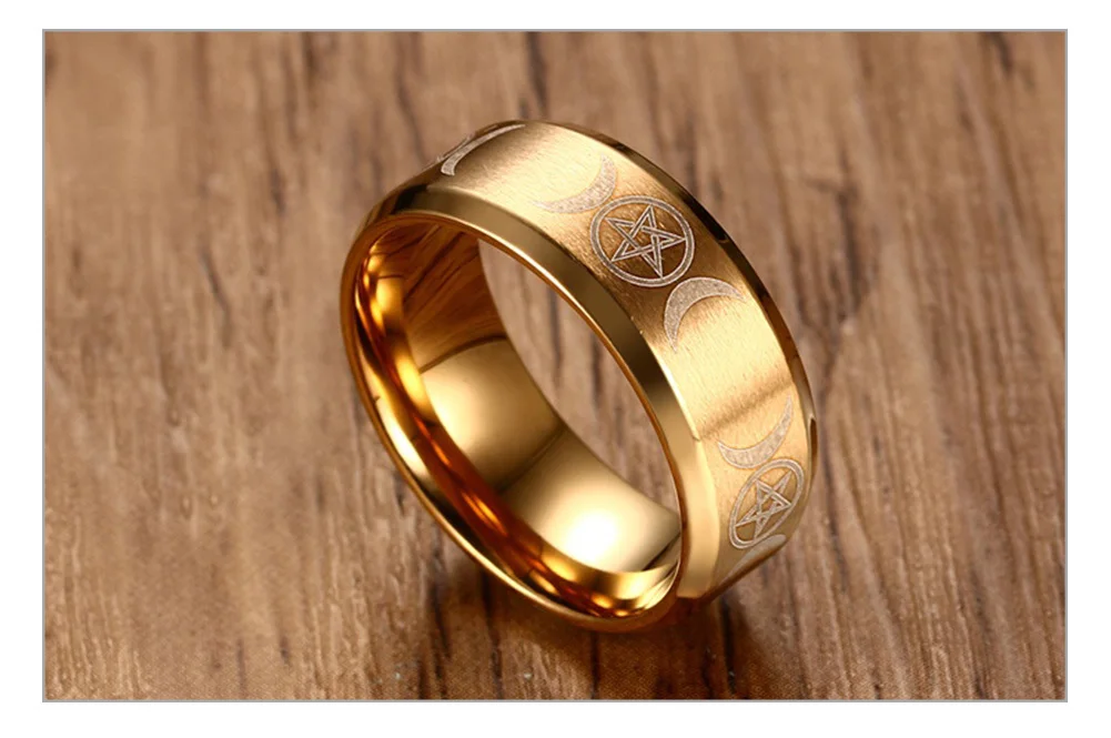 Triple Goddess Ring for Men 8mm Stainless Steel Star &ampamp Moon Alliance Classic Casual Male Band Jewelry Size 7 8 9 10 11 1 | Украшения