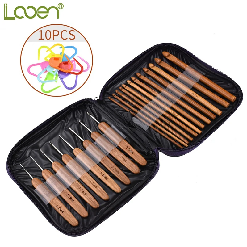 

Looen 20pcs Bamboo Crochet Hook Knitting Needles Knit With Bag Weave Yarn Crafts Sweater Scarf Hat Tool With 10pcs Stitch Makers