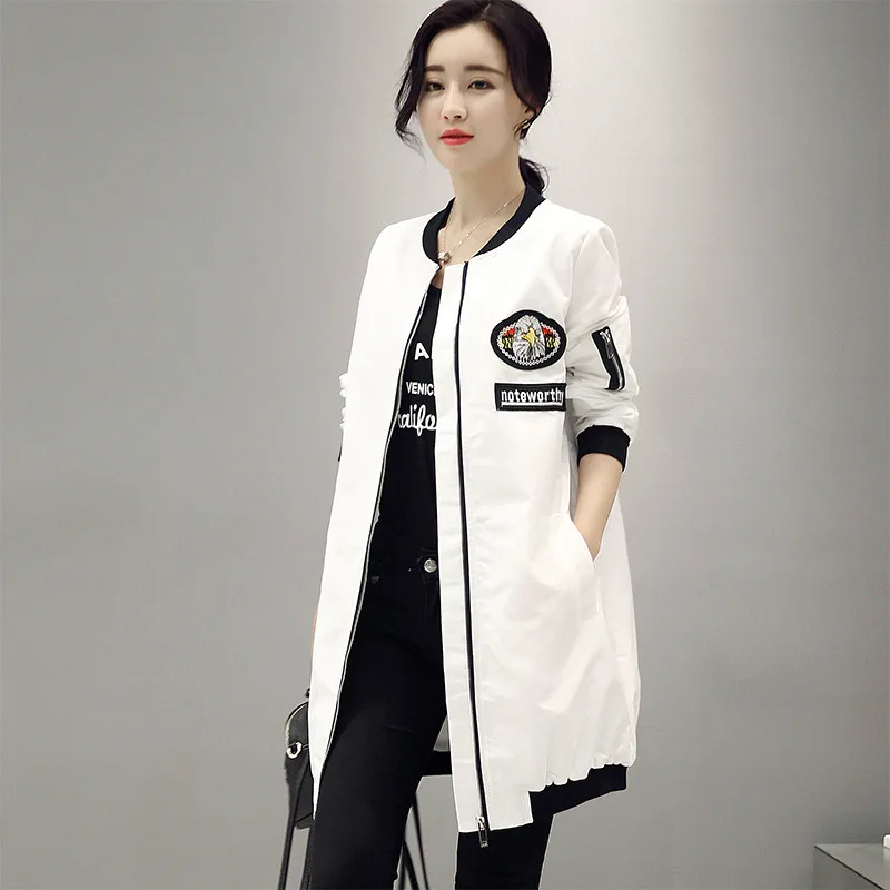 New Fashion 2017 Spring Autumn Women's Mid Long Basic Coats Female Casual Baseball White Black Sleeve Outerwear Jackets | Женская