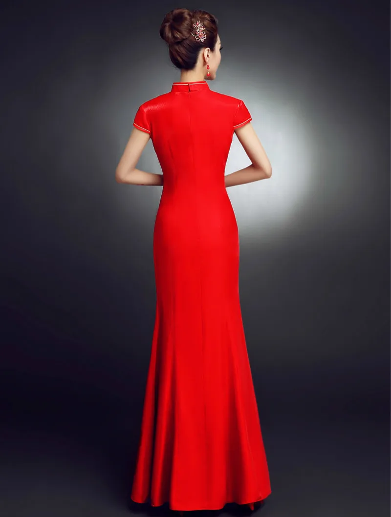 Gules невесты Cheongsam жениться Вечернее Платье Весна длинным Фонд рыбий хвост