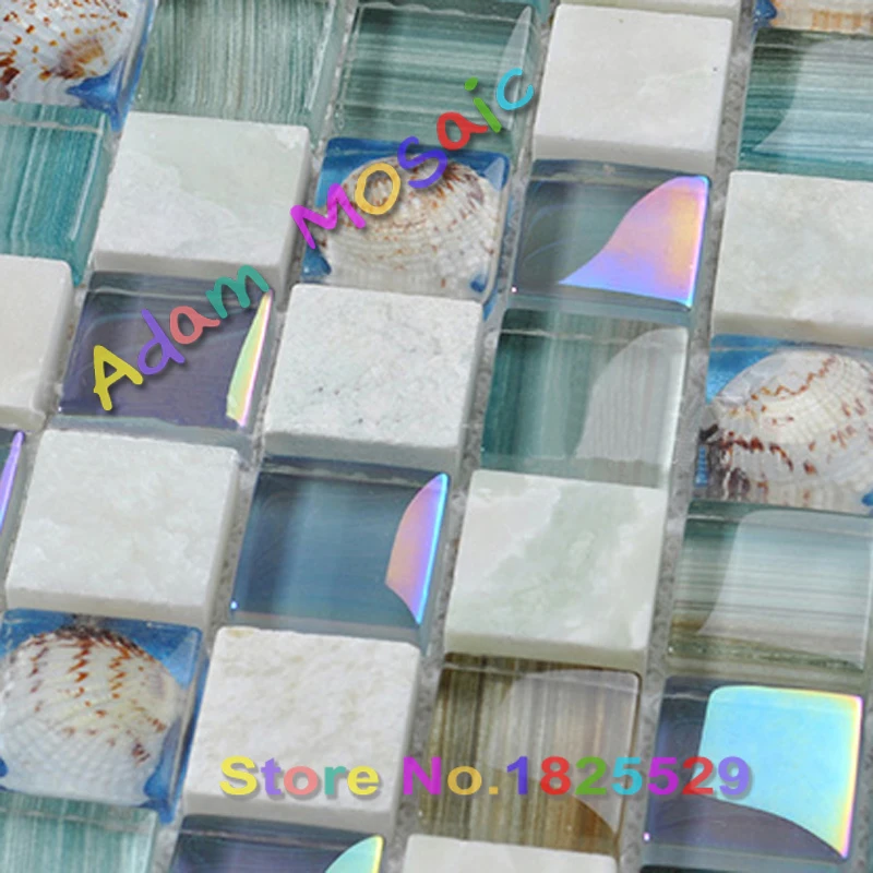 Темно-синий sea shell плитки стеклянные раковины плитка ванная комната матери