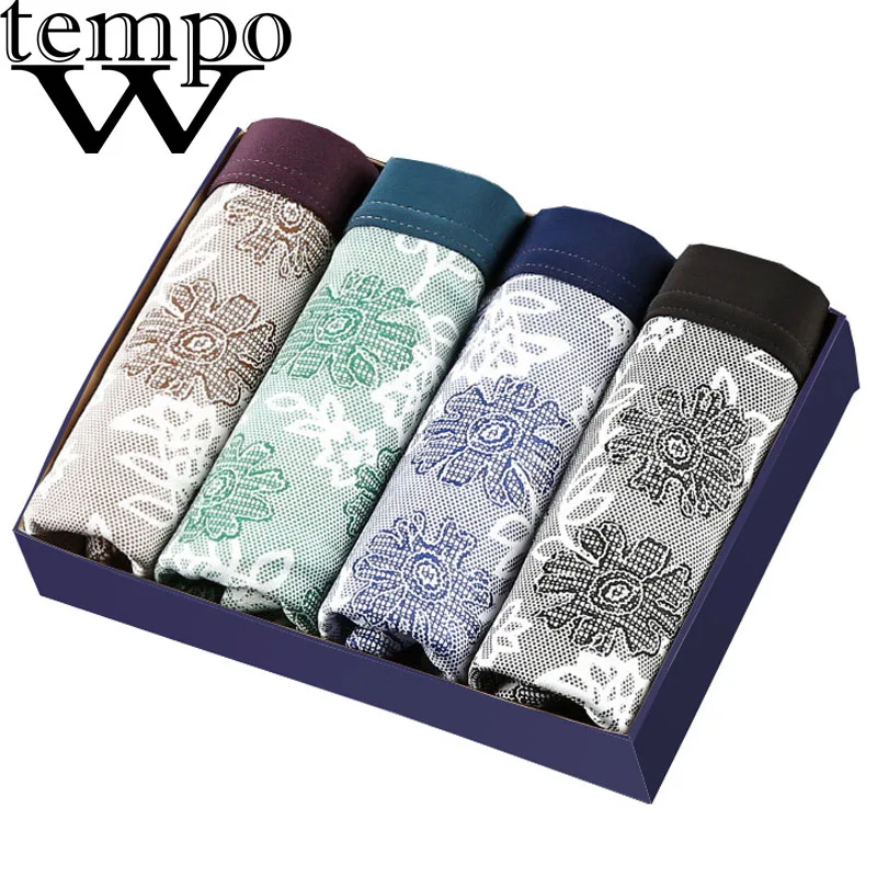 WTEMPO брендовые шорты-боксеры, мужские удобные боксеры, модель, сексуальное мужское нижнее белье, домашние трусы, высокое качество, 4 шт./лот - Цвет: Printing